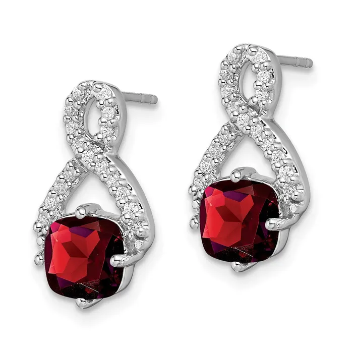 14k White Gold Garnet and Real Diamond Earrings Goldia Earrings