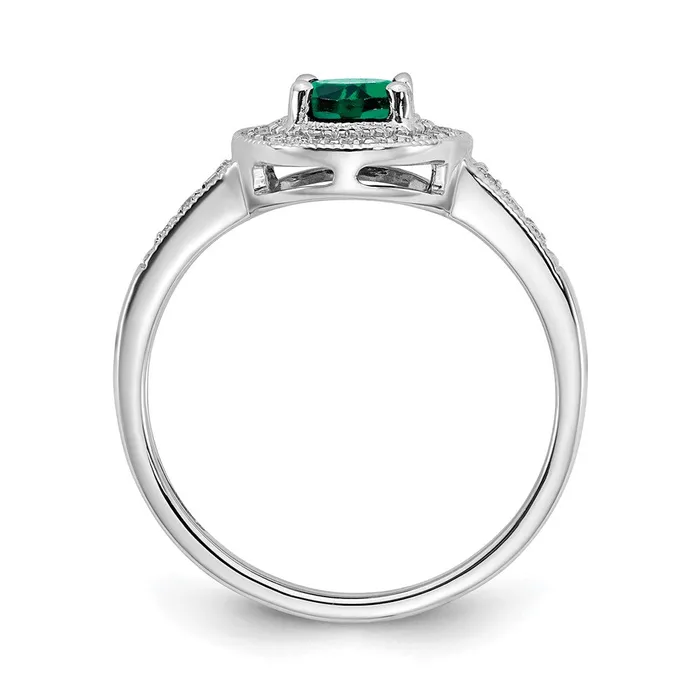 14k White Gold Oval Created Emerald and Real Diamond Halo Ring Goldia Rings