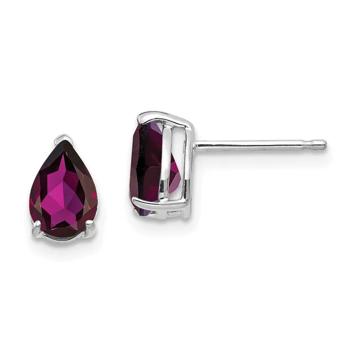 14k White Gold Rhodolite Garnet Pear Stud Earrings Goldia Earrings