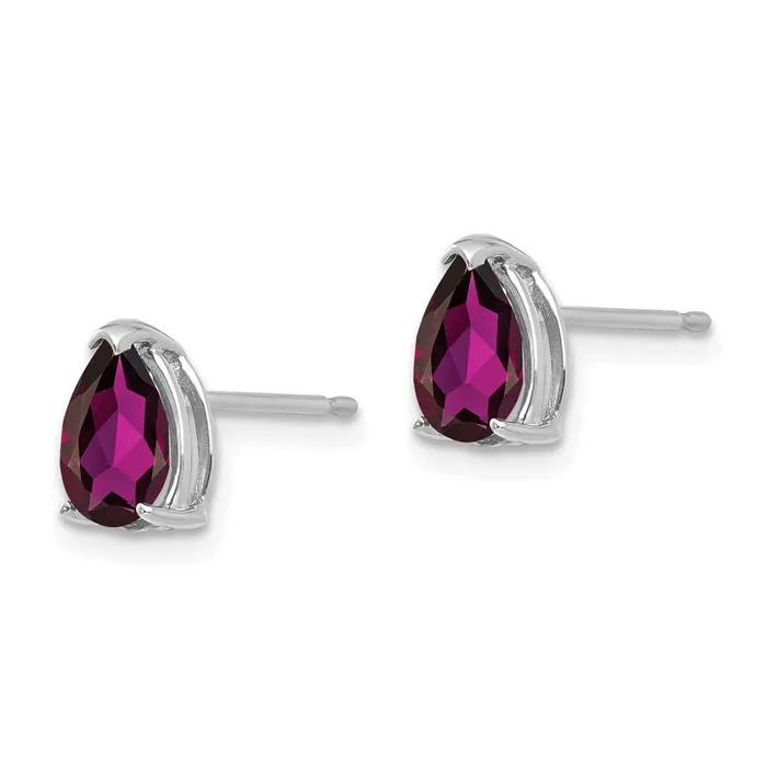 14k White Gold Rhodolite Garnet Pear Stud Earrings Goldia Earrings