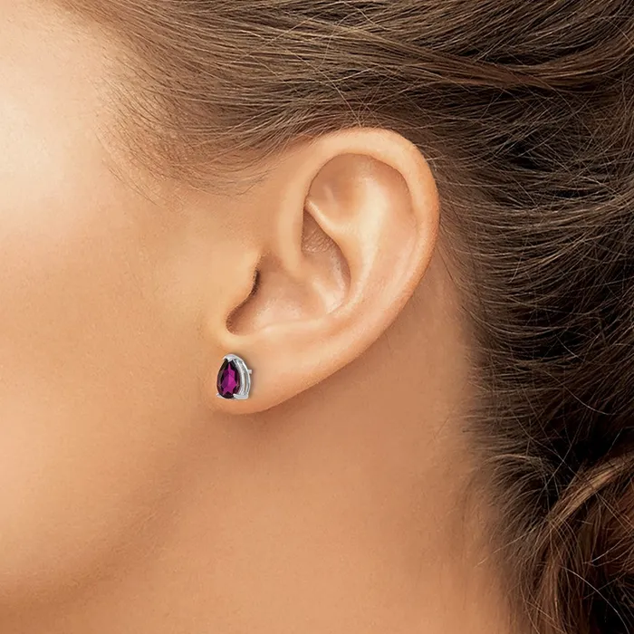 14k White Gold Rhodolite Garnet Pear Stud Earrings Goldia Earrings