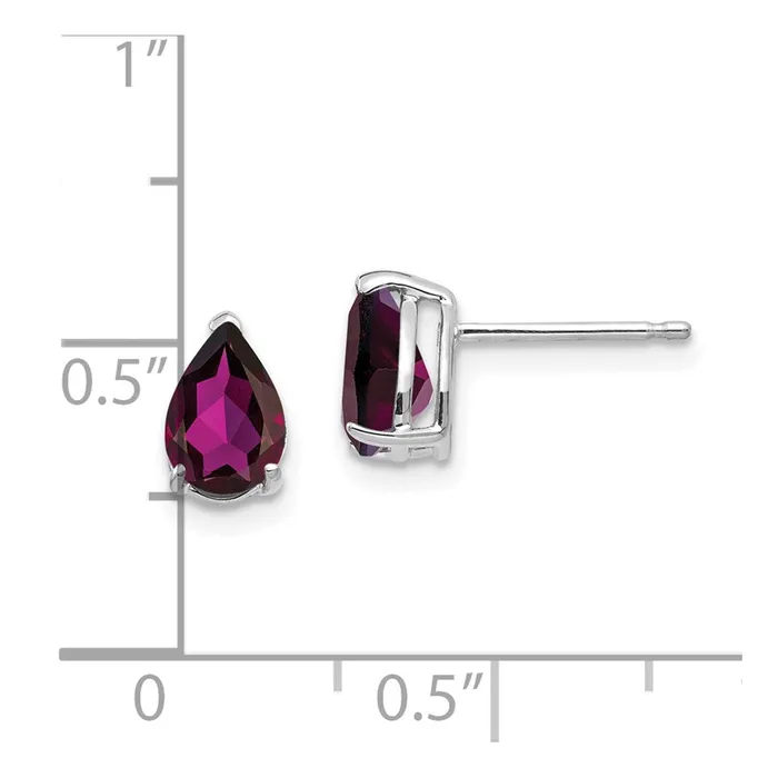 14k White Gold Rhodolite Garnet Pear Stud Earrings Goldia Earrings