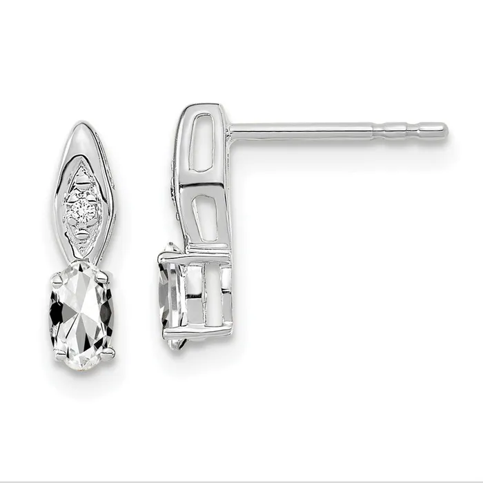14k White Gold White Topaz and Diamond Post Earrings Goldia Earrings