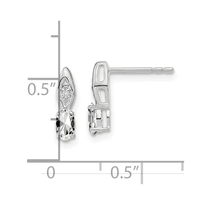 14k White Gold White Topaz and Diamond Post Earrings Goldia Earrings
