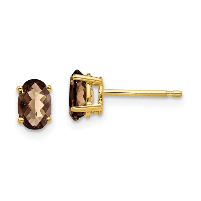 14k Yellow Gold 6x4 Oval CheckerCut Smok Yellow Gold Quartz Earrings Goldia Earrings 14k Yellow Gold 6x4 Oval CheckerCut Smok Yellow Gold Quartz Earrings Goldia Earrings