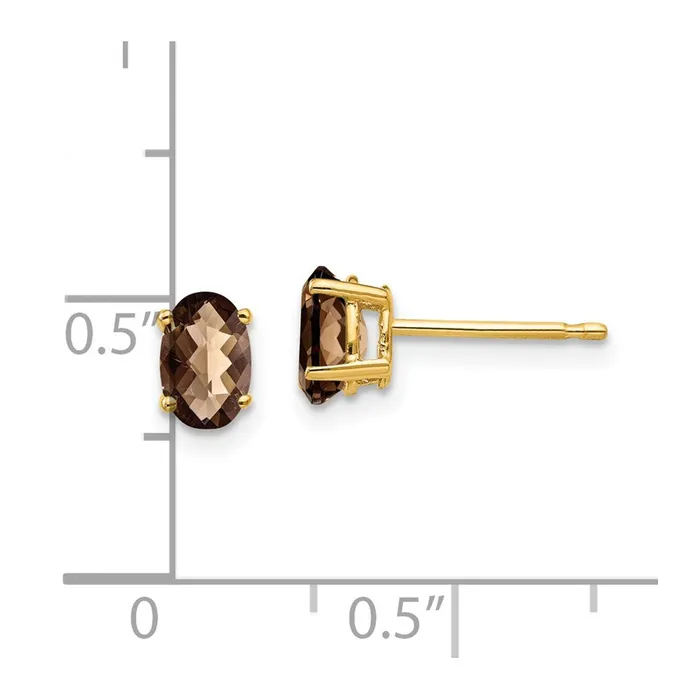 14k Yellow Gold 6x4 Oval CheckerCut Smok Yellow Gold Quartz Earrings Goldia Earrings