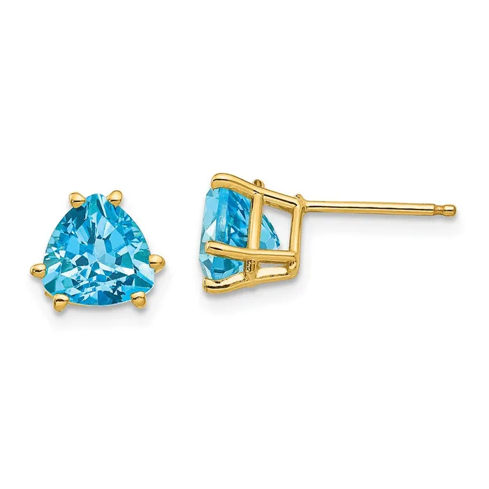 14k Yellow Gold 7mm Trillion Blue Topaz Earrings Goldia Earrings