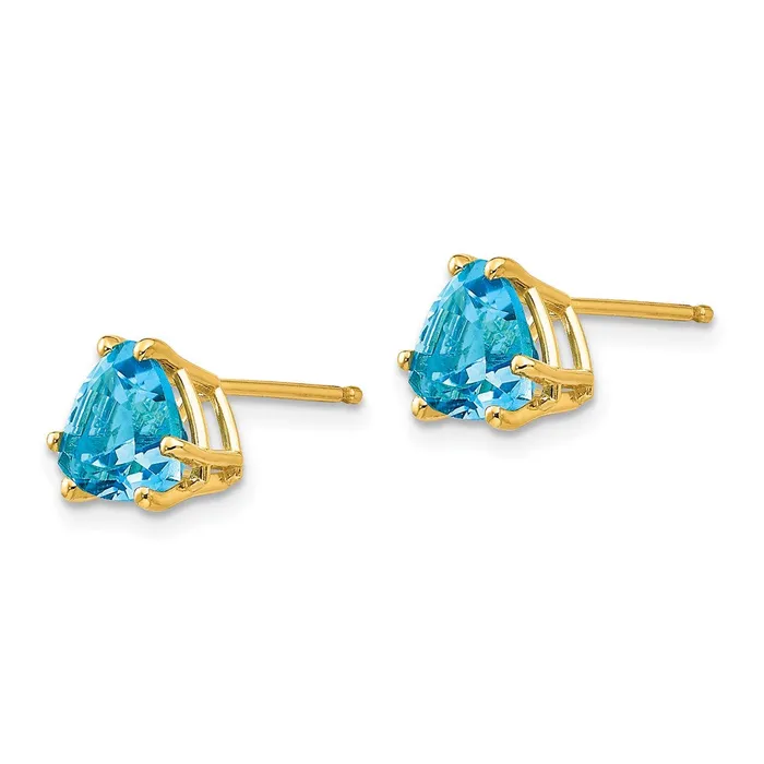 14k Yellow Gold 7mm Trillion Blue Topaz Earrings Goldia Earrings