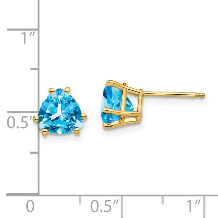 14k Yellow Gold 7mm Trillion Blue Topaz Earrings Goldia Earrings