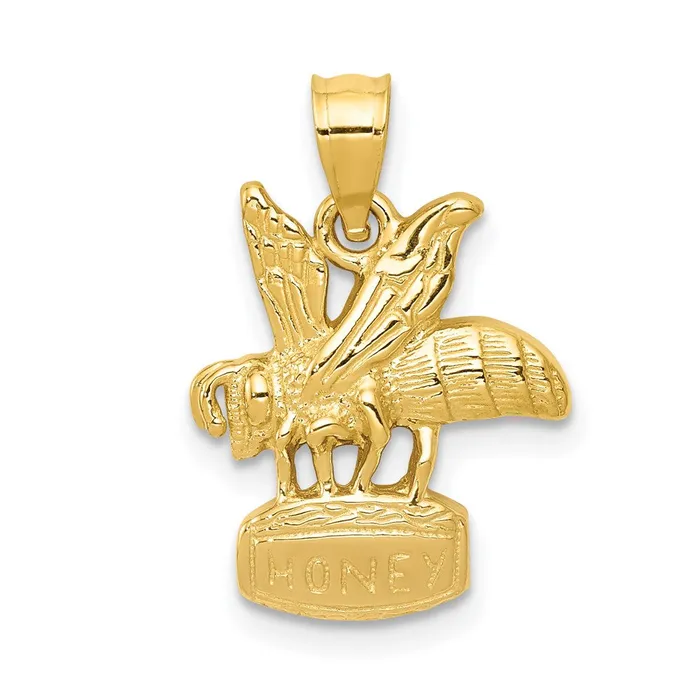 14k Yellow Gold Bee on HONEY Jar Pendant Goldia Necklaces