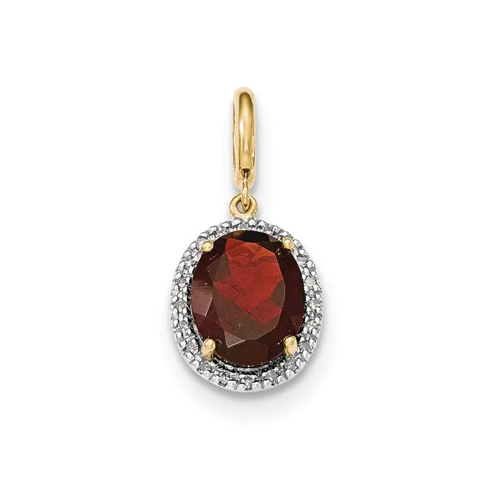 14K Yellow Gold Garnet wReal Diamond Halo Pendant Goldia Necklaces