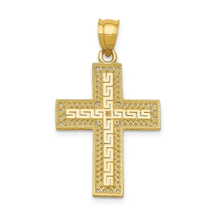 14k Yellow Gold Greek Filigree Cross Pendant Goldia Necklaces