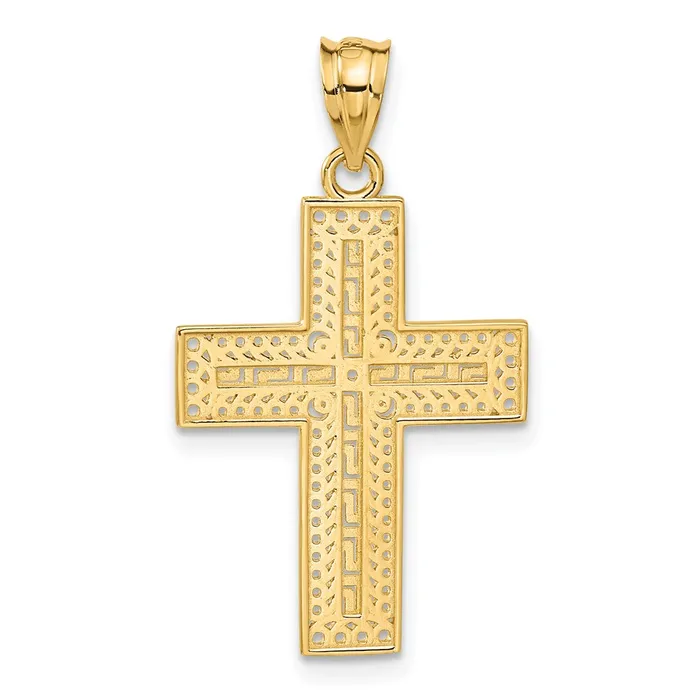 14k Yellow Gold Greek Filigree Cross Pendant Goldia Necklaces
