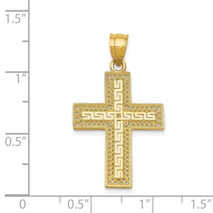 14k Yellow Gold Greek Filigree Cross Pendant Goldia Necklaces