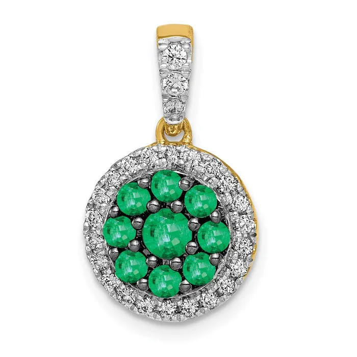 14K Yellow Gold Halo Real Diamond and Emerald Circle Pendant Goldia Necklaces 14K Yellow Gold Halo Real Diamond and Emerald Circle Pendant Goldia Necklaces