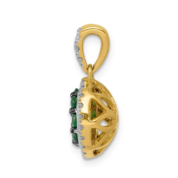14K Yellow Gold Halo Real Diamond and Emerald Circle Pendant Goldia Necklaces