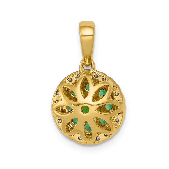 14K Yellow Gold Halo Real Diamond and Emerald Circle Pendant Goldia Necklaces