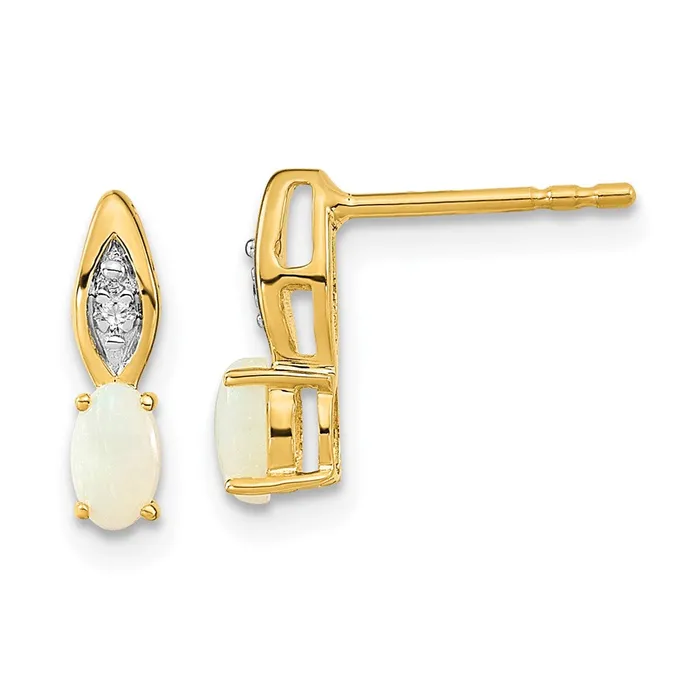 14k Yellow Gold Opal and Diamond Post Earrings Goldia Earrings