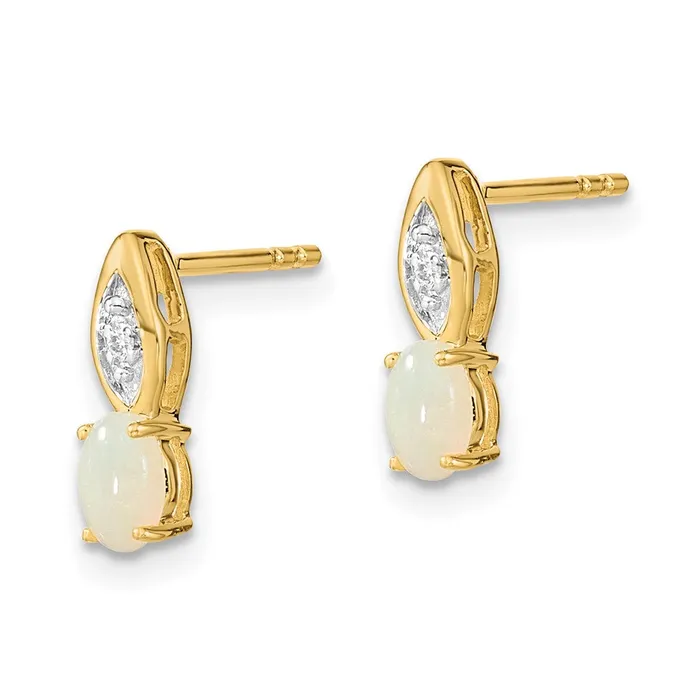 14k Yellow Gold Opal and Diamond Post Earrings Goldia Earrings