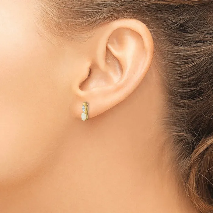 14k Yellow Gold Opal and Diamond Post Earrings Goldia Earrings