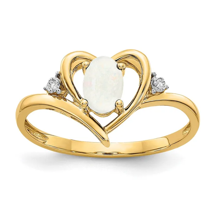 14K Yellow Gold Opal and Real Diamond Heart Ring Goldiacom Rings