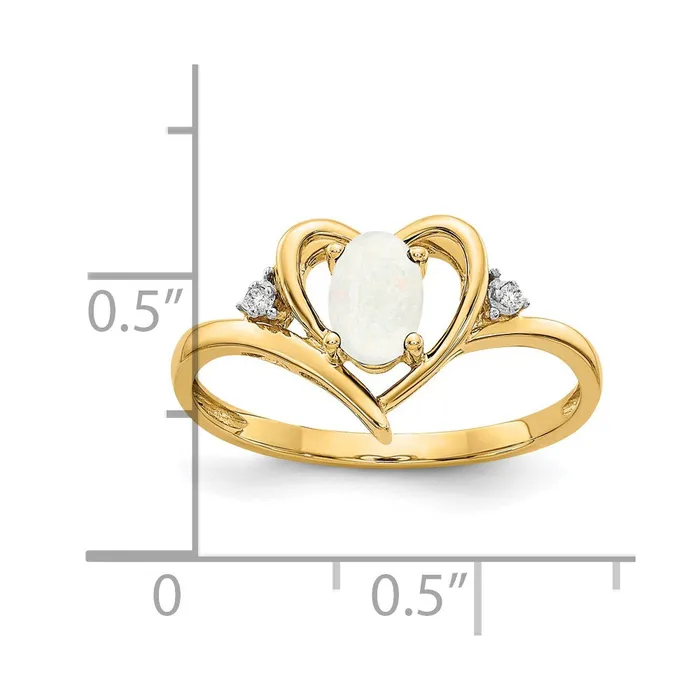 14K Yellow Gold Opal and Real Diamond Heart Ring Goldiacom Rings