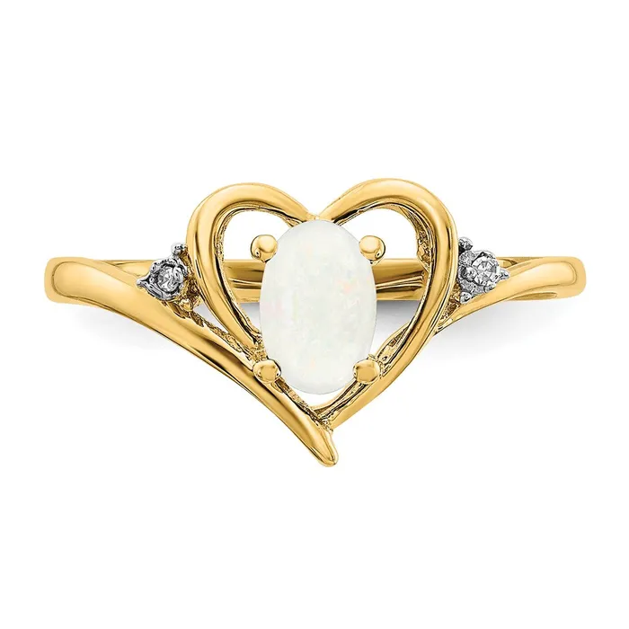 14K Yellow Gold Opal and Real Diamond Heart Ring Goldiacom Rings