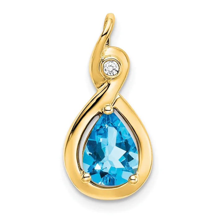 14K Yellow Gold Pear Blue Topaz and Real Diamond Pendant Goldia Necklaces