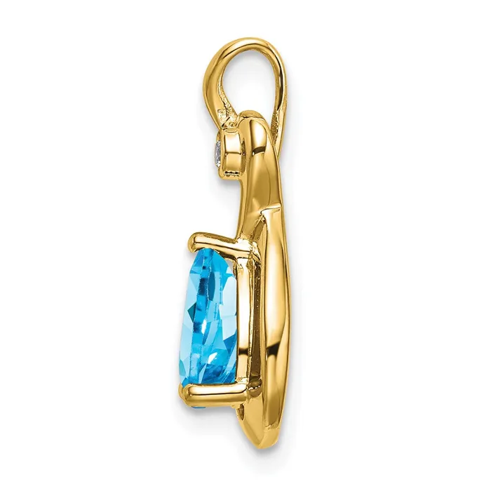 14K Yellow Gold Pear Blue Topaz and Real Diamond Pendant Goldia Necklaces