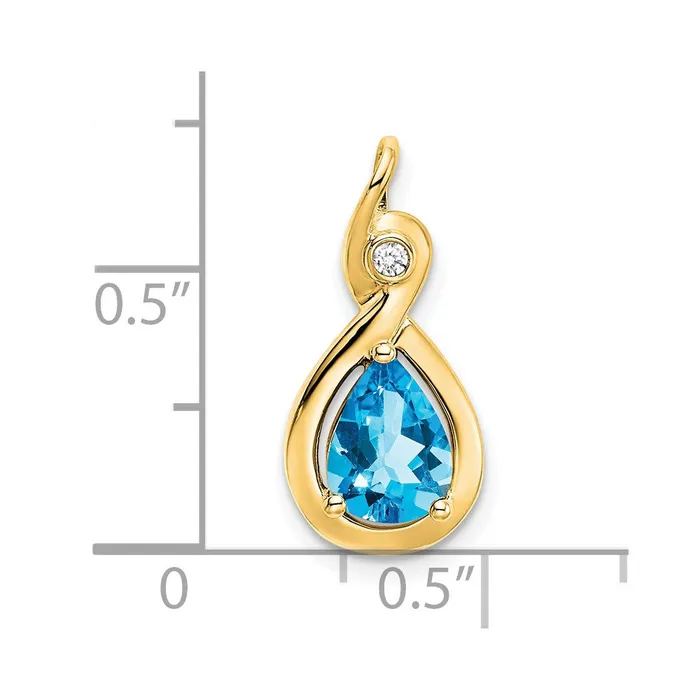 14K Yellow Gold Pear Blue Topaz and Real Diamond Pendant Goldia Necklaces