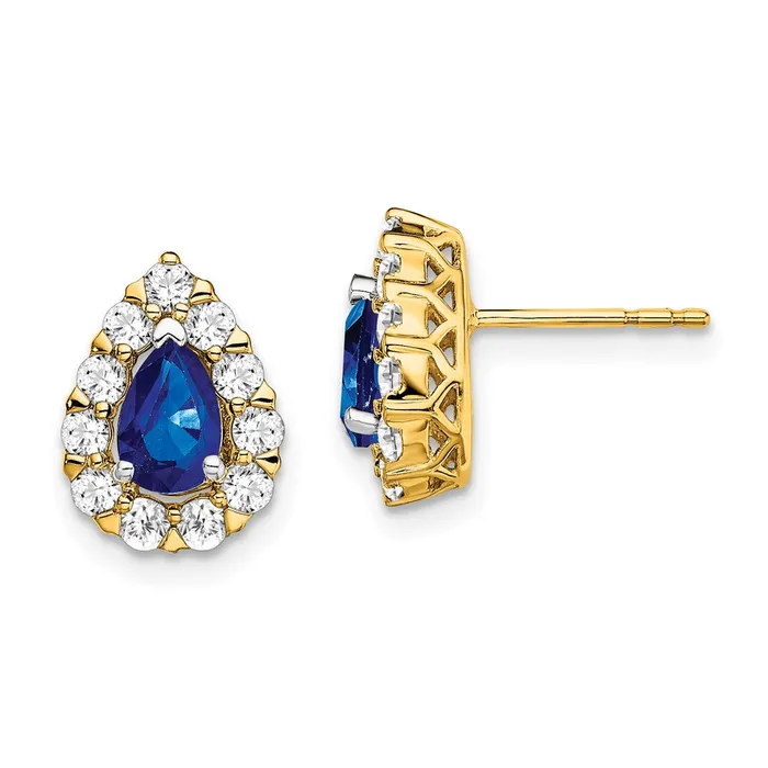 14k Yellow Gold Pear Sapphire and Real Diamond Halo Post Earrings Goldia Earrings 14k Yellow Gold Pear Sapphire and Real Diamond Halo Post Earrings Goldia Earrings