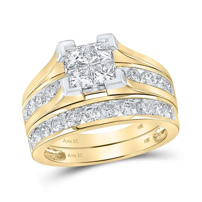 14k Yellow Gold Princess Diamond Bridal Wedding Ring Set 2 Cttw Size 6 gndatlanta Rings