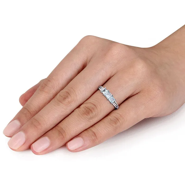 40mm PrincessCut Aquamarine and 010 CT TW Natural Diamond Three Stone Ring in Solid 10K White Gold Goldia Rings 40mm PrincessCut Aquamarine and 010 CT TW Natural Diamond Three Stone Ring in Solid 10K White Gold Goldia Rings