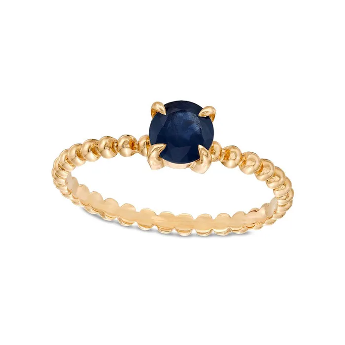 50mm Blue Sapphire Bead Shank Ring in Solid 10K Yellow Gold Goldia Rings
