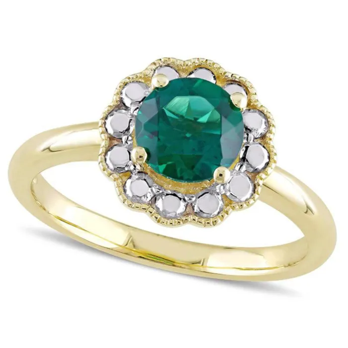 65mm LabCreated Emerald Flower Antique VintageStyle Ring in Solid 10K Yellow Gold Goldia Rings 65mm LabCreated Emerald Flower Antique VintageStyle Ring in Solid 10K Yellow Gold Goldia Rings