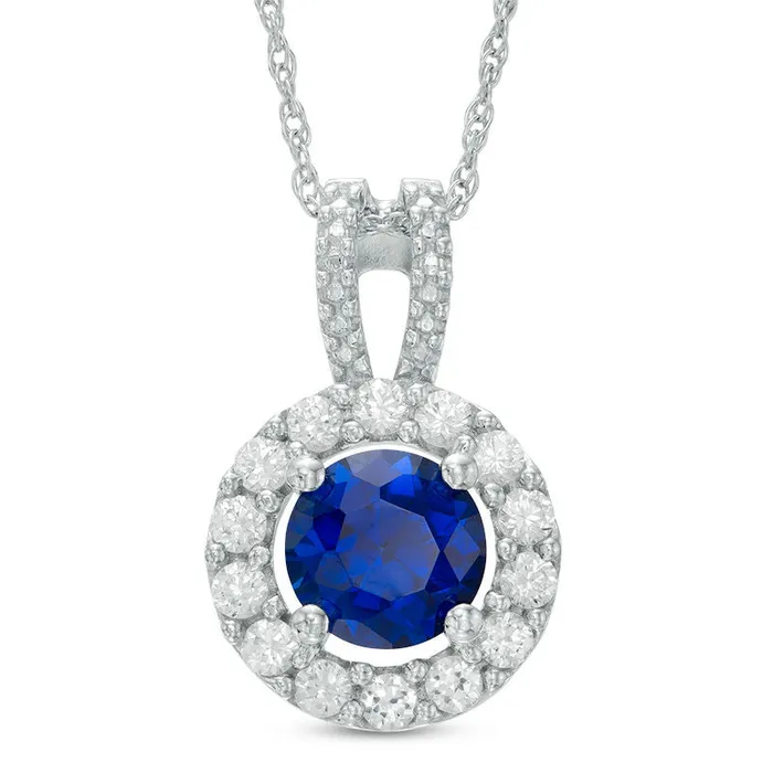 70mm LabCreated Blue and White Sapphire Frame Pendant in Sterling Silver Goldia Necklaces 70mm LabCreated Blue and White Sapphire Frame Pendant in Sterling Silver Goldia Necklaces
