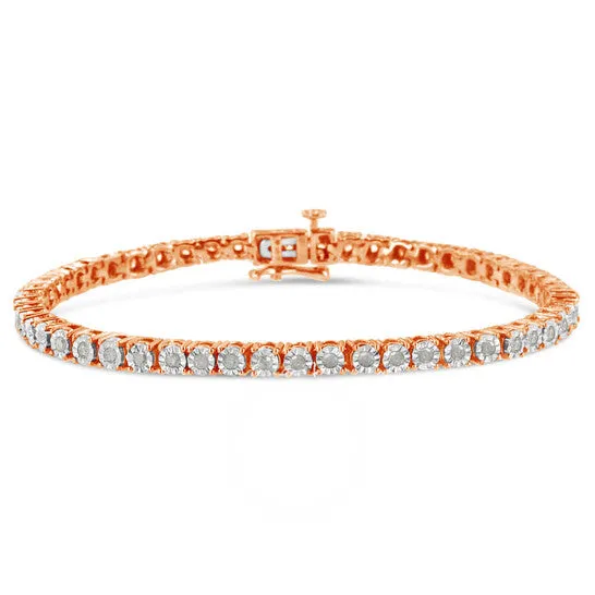 Bracelets JMS always Original 10K Rose Gold Plated 925 Sterling Silver 10 Cttw MiracleSet Diamond Round Faceted Bezel Tennis Bracelet IJ Color I3 Clarity 6 Bracelets JMS always Original 10K Rose Gold Plated 925 Sterling Silver 10 Cttw MiracleSet Diamond Round Faceted Bezel Tennis Bracelet IJ Color I3 Clarity 6