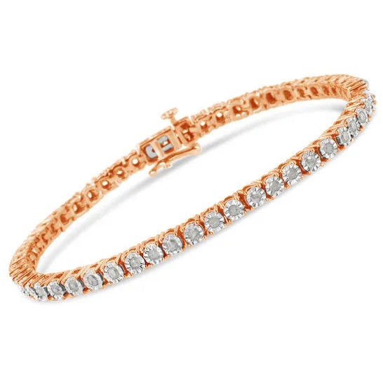 Bracelets JMS always Original 10K Rose Gold Plated 925 Sterling Silver 10 Cttw MiracleSet Diamond Round Faceted Bezel Tennis Bracelet IJ Color I3 Clarity 6