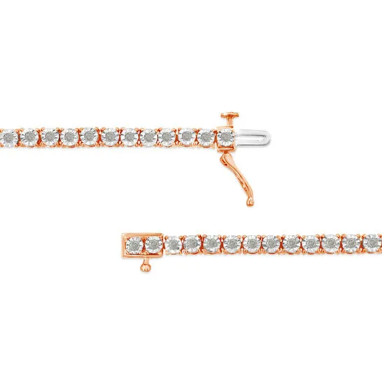 Bracelets JMS always Original 10K Rose Gold Plated 925 Sterling Silver 10 Cttw MiracleSet Diamond Round Faceted Bezel Tennis Bracelet IJ Color I3 Clarity 6