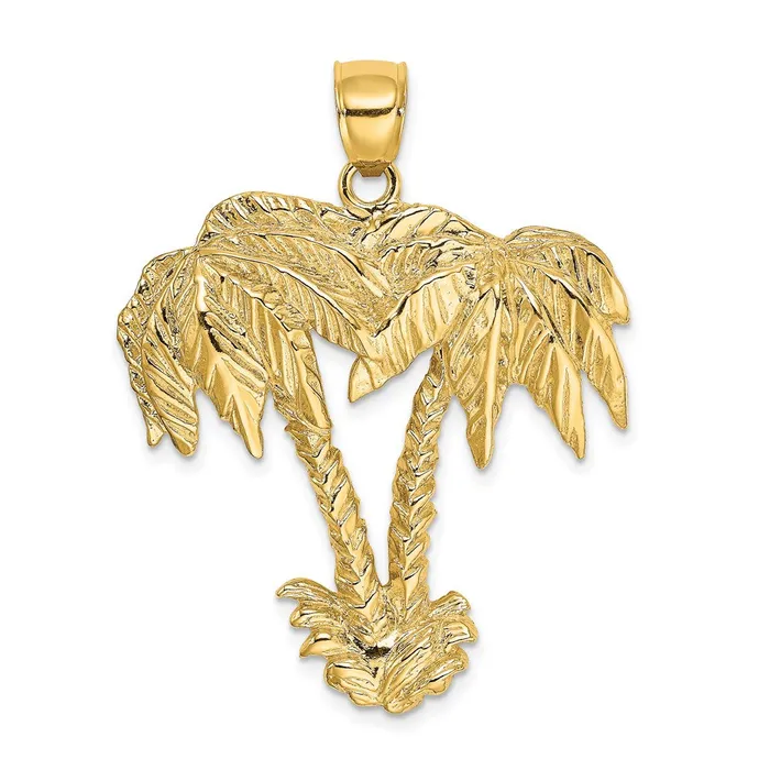 Charm Necklaces Goldia 14k Yellow Gold 2D Double Palm Trees Charm