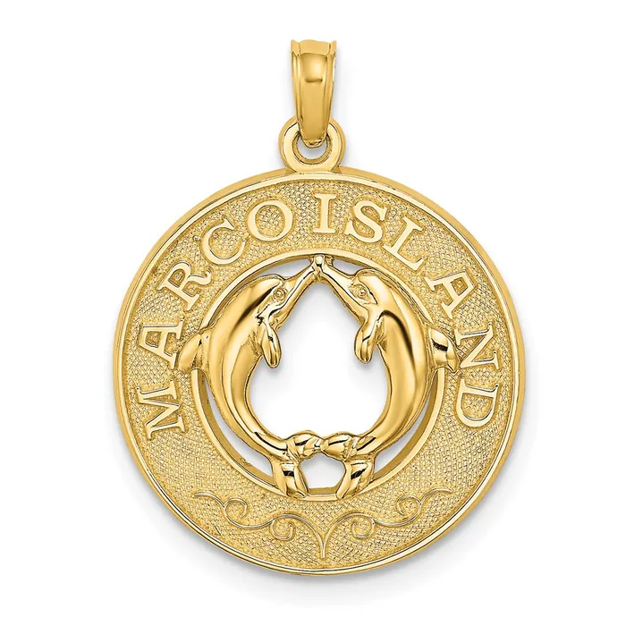 Charm Necklaces Goldia 14k Yellow Gold MARCO ISLAND Circle w Dolphins Charm