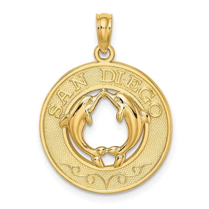 Charm Necklaces Goldia 14k Yellow Gold SAN DIEGO w Dolphins Circle Charm