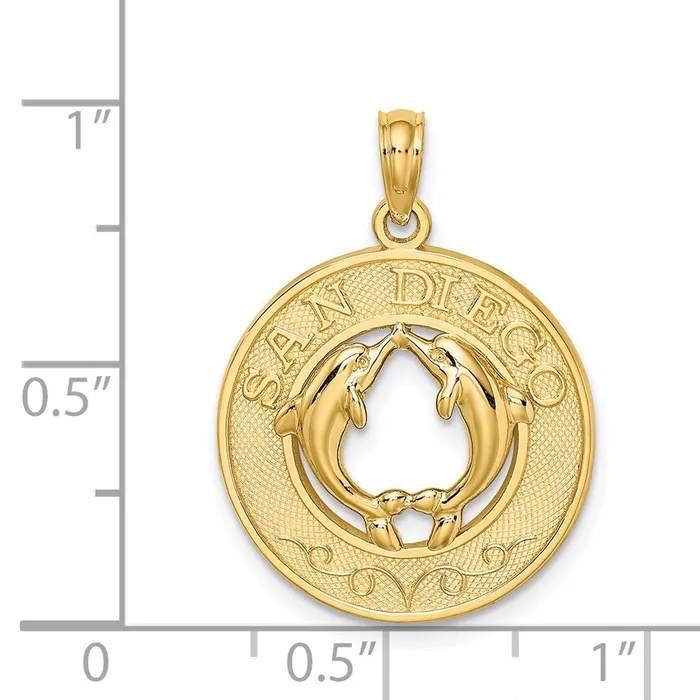 Charm Necklaces Goldia 14k Yellow Gold SAN DIEGO w Dolphins Circle Charm