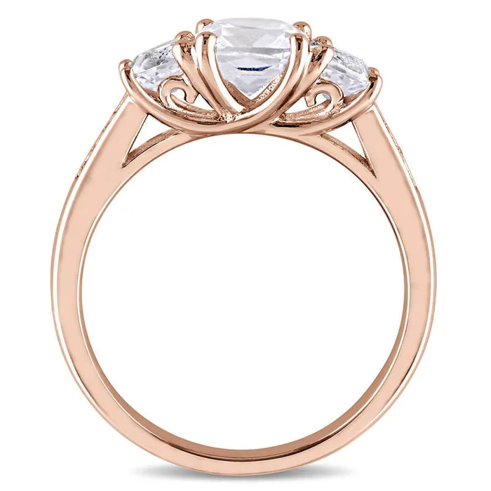 CushionCut LabCreated White Sapphire and Diamond Accent Three Stone Ring in Solid 10K Rose Gold Goldia Rings CushionCut LabCreated White Sapphire and Diamond Accent Three Stone Ring in Solid 10K Rose Gold Goldia Rings