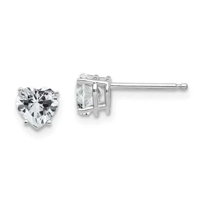 Earrings 14k White Gold 5mm Heart Cubic Zirconia Earrings Goldia
