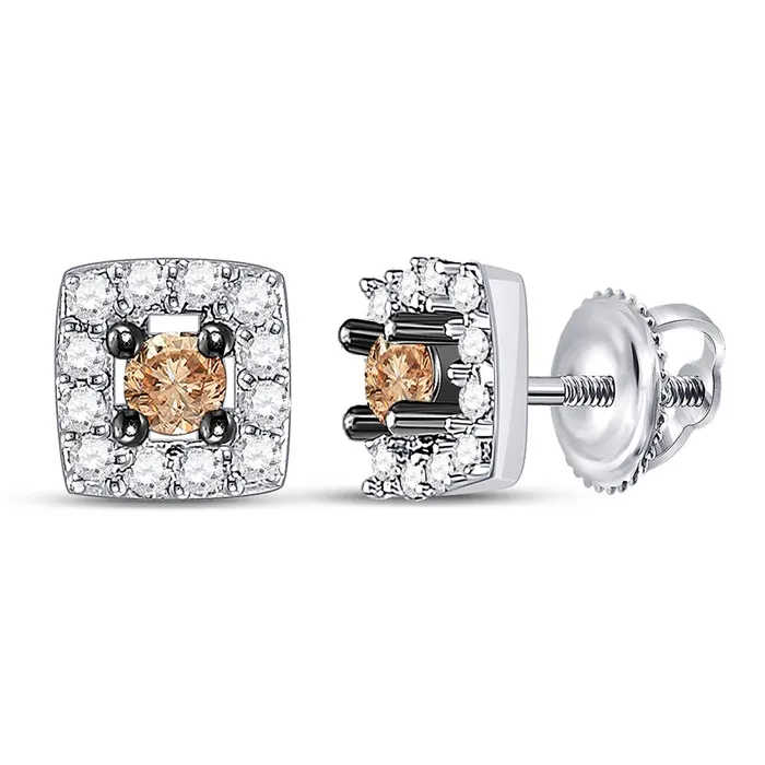 Earrings 14k White Gold Round Brown Diamond Square Earrings 14 Cttw gndatlanta Earrings 14k White Gold Round Brown Diamond Square Earrings 14 Cttw gndatlanta
