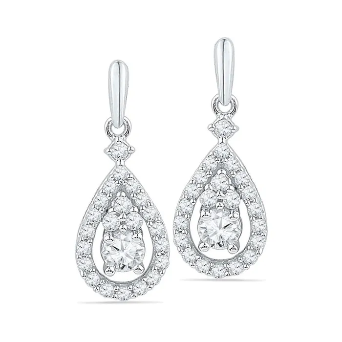 Earrings 14k White Gold Round Diamond Solitaire Teardrop Frame Dangle Earrings 12 Cttw gndatlanta