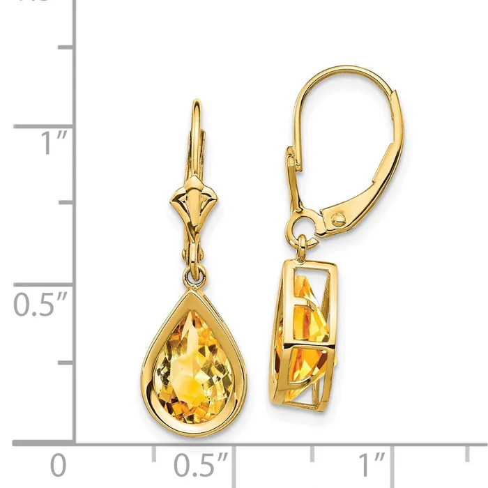Earrings 14k Yellow Gold 10x7mm Pear Citrine Leverback Earrings Goldia