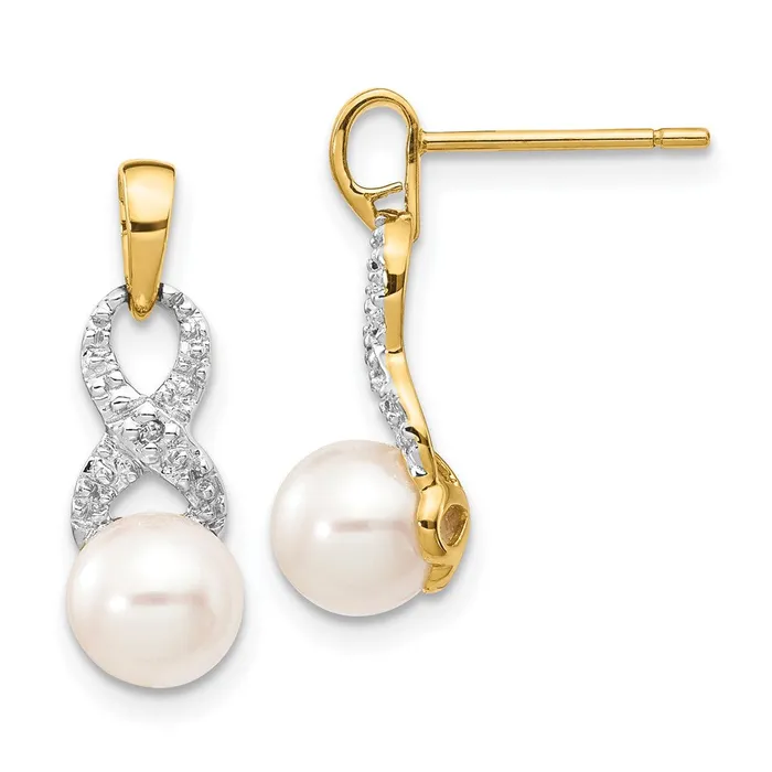 Earrings 14k Yellow Gold 67mm White Round FWC Pearl 01 Real Diamond Dangle Earrings Goldia Earrings 14k Yellow Gold 67mm White Round FWC Pearl 01 Real Diamond Dangle Earrings Goldia