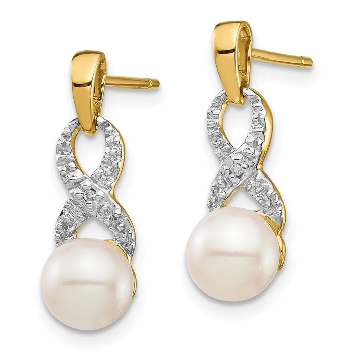 Earrings 14k Yellow Gold 67mm White Round FWC Pearl 01 Real Diamond Dangle Earrings Goldia
